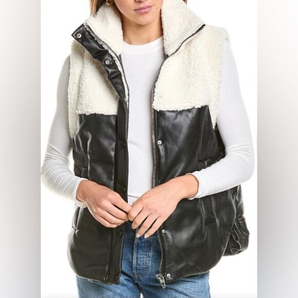 Blank NYC x REVOLVE Womens Puffer Vest Jacket Vegan Leather and Sherpa XS NWT - Picture 2 of 8